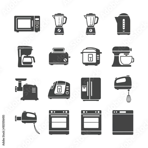 Set of kitchen appliances icons simple flat vector design isolated on white background