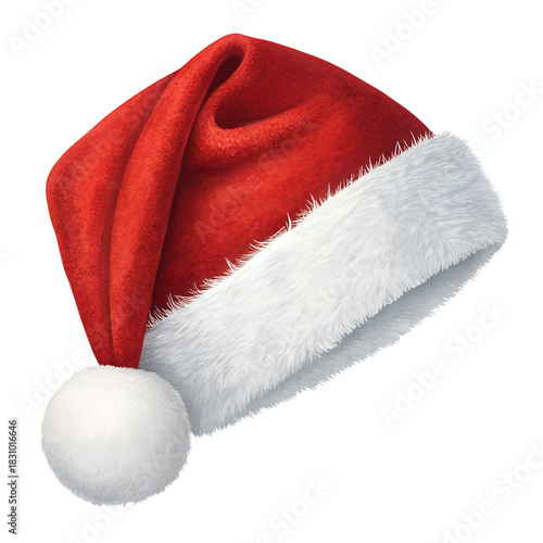 Santa hat illustration for winter holidays celebration, red santa claus hat