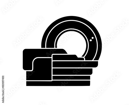 Modern black medical MRI scanner graphic illustration for healthcare promotions and medical designs, great for hospital websites and digital campaigns