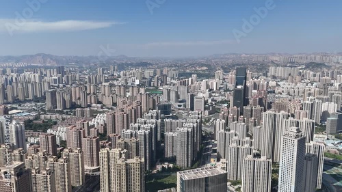 Wallpaper Mural Lanzhou Aerial Cityscape with High-Rise Buildings and Mountains, Gansu China Torontodigital.ca