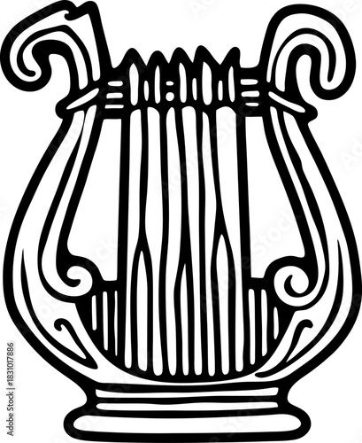 Ancient lyre icon classical string musical instrument outline illustration, vintage harp symbol