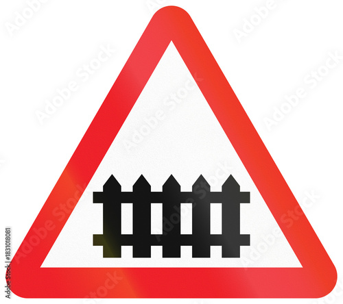 Road sign used in India - Guarded railway crossing