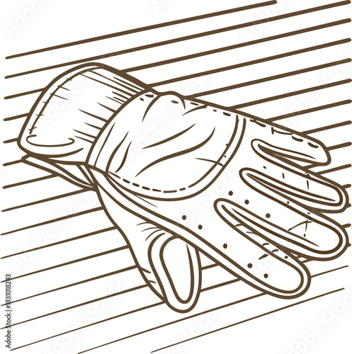 Leather work glove illustration on striped background, hand protection equipment design