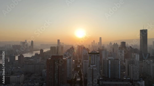 Wallpaper Mural Lanzhou Sunrise Aerial View - Gansu Province China Yellow River Cityscape Torontodigital.ca