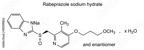 Rabeprazole sodium hydrate, chemical structure of rabeprazole sodium hydrate, drug substance