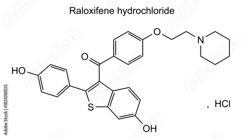 Raloxifene hydrochloride, chemical structure of raloxifene hydrochloride, drug substance