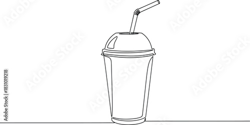 Continuous line drawing of a smoothie cup with straw minimalist design isolated on transparent background