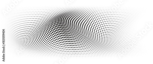 Flowing Wave Dot Halftone Pattern: Curve Gradient Shape on Transparent Background. Suitable for AI, Tech, Network, Digital, Science, and Technology Themes.