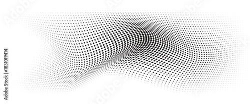 Flowing Wave Dot Halftone Pattern: Curve Gradient Shape on Transparent Background. Suitable for AI, Tech, Network, Digital, Science, and Technology Themes.