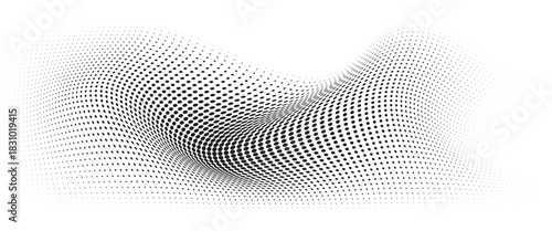 Flowing Wave Dot Halftone Pattern: Curve Gradient Shape on Transparent Background. Suitable for AI, Tech, Network, Digital, Science, and Technology Themes.