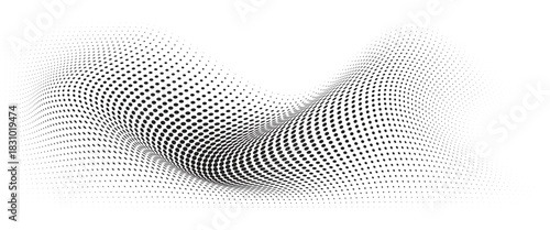 Flowing Wave Dot Halftone Pattern: Curve Gradient Shape on Transparent Background. Suitable for AI, Tech, Network, Digital, Science, and Technology Themes.