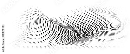 Flowing Wave Dot Halftone Pattern: Curve Gradient Shape on Transparent Background. Suitable for AI, Tech, Network, Digital, Science, and Technology Themes.