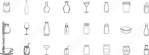 Assorted collection of hand drawn vape pens in various styles and shapes isolated on transparent background