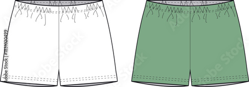 Fashion illustration of wide leg pants with fringed hem in white and green colors