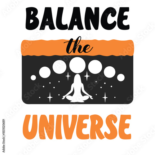 Silhouette of a yogi in meditation balances the universe among stars and planets