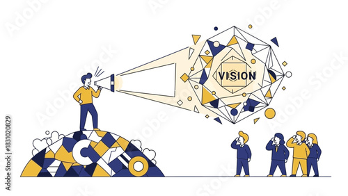 Executive Leadership Communicating Core Corporate Vision and Strategic Direction to the Team using geometric visualization
