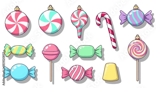 Festive Assortment Holiday Candy and Ornament Vector Graphics