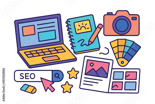 Creative design tools and digital marketing elements collection