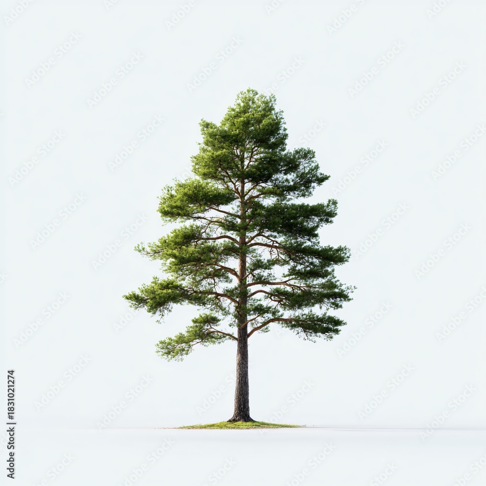 Obraz premium Isolated tall pine tree on white background nature photography minimalist environment studio viewpoint serenity concept