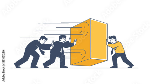 Dedicated Corporate Team Pushing Strategic Objectives and Achieving Momentum Against Resistance; Collaborative Business Effort Illustration