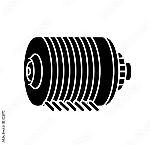 Modern black and white shock absorber design for engineering projects and automotive concepts presented in a clean and crisp technical style