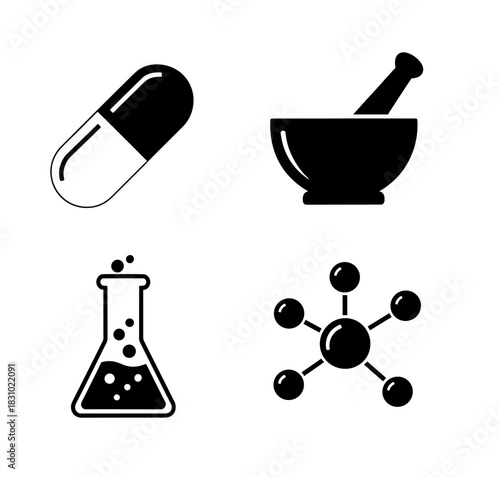 Discover innovative pharmaceutical formulations and chemical compounds with this essential medicine and science vector illustration for your project needs