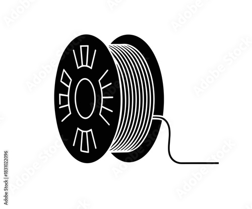 Modern 3D printer filament spool icon for your tech designs and innovative projects looking for a futuristic edge in manufacturing