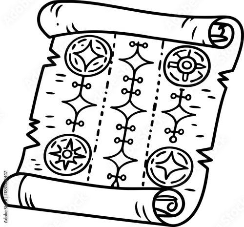 Ancient magical scroll with mystical symbols and runes for fantasy adventure themes