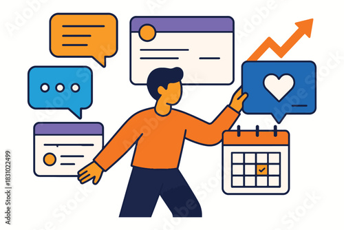 Person interacting with social media notifications and calendar