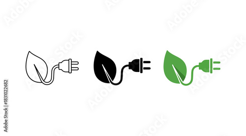 Eco-friendly power symbol. green energy concept with leaf and electric plug vector icon art
