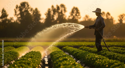 Golden Hour Agriculture A Farmer's Dedication To Sustainable Farming Practices Nurturing Crops With Care A Vision of Abundance and Harmony With The Land 180 chars limit