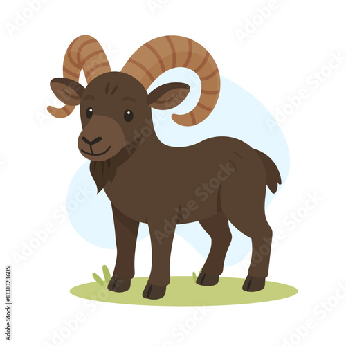 Cartoon mouflon vector illustration. Cute mouflon isolated on white background.
