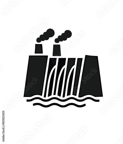 Icon of a powerplant releasing emissions creating an environmental concern, perfect for articles on green energy and pollution issues