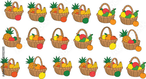 Fruit, basket, puzzle, sorting, activity, colorful, banana, apple, orange, pineapple, education, learning, kids, visual, game, challenge, comparison, counting, preschool, classroom**