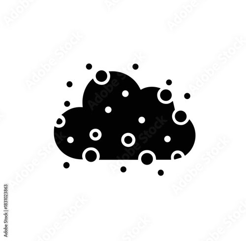 Abstract black cloud with falling rain drops for weather app or tech product, conveying simplicity and modern design in monochrome style