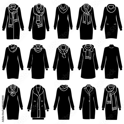 Silhouettes of coats and scarfs