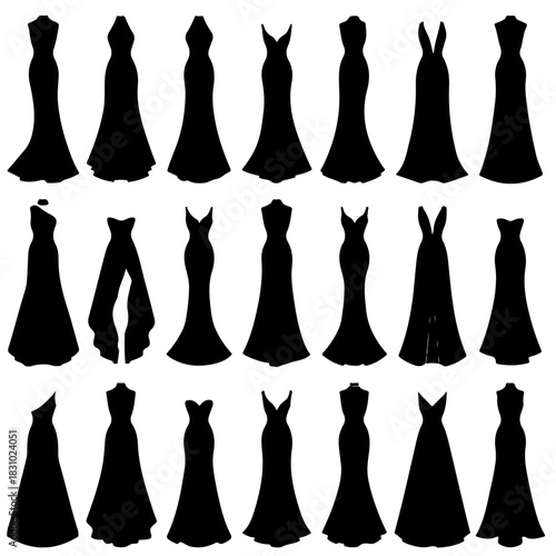 Silhouettes of various dresses