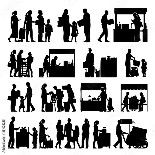 People shopping silhouette art