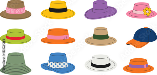 Hat silhouette vector, fashion headwear icons, stylish hat collection, decorative ribbon hats, trendy cap and sunhat illustration set