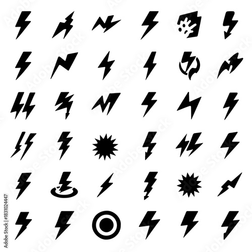Various black lightning bolts