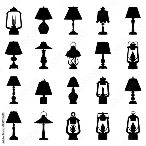 Silhouettes of lamps and lanterns