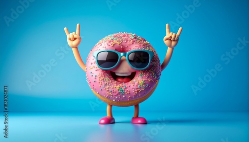 Rock on with this fun-loving donut character, spreading joy and sweetness in a vibrant, playful design that brings a smile to anyone's face