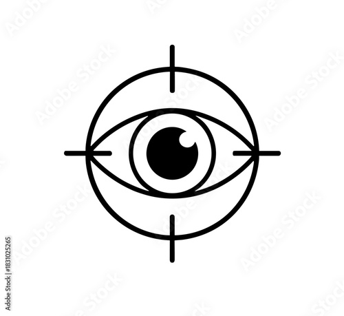 Minimalist eye icon centered in crosshairs, perfect for vision, focus, or security concepts in modern designs and branding projects