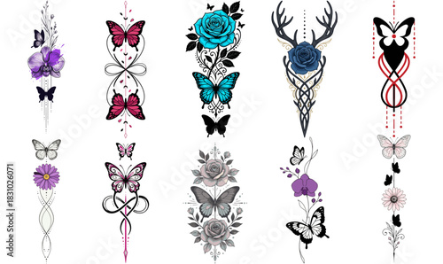 Floral an Butterfly Tattoo Design Collection Rose, Orchid, and Infinity Motifs, Floral tattoo design, butterfly tattoo, rose tattoo, orchid tattoo, infinity tattoo, minimalist tattoo, png tattoo, 