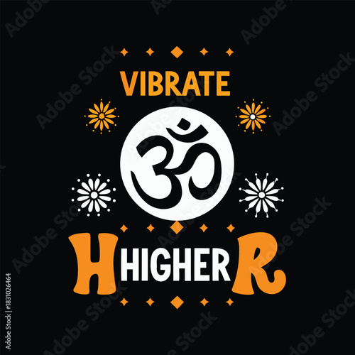 Intricate Om symbol surrounded by flowers urges people to vibrate higher on black backdrop