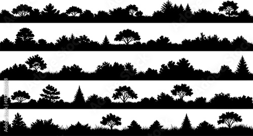 Forest silhouette collection with trees and bushes in a vector format