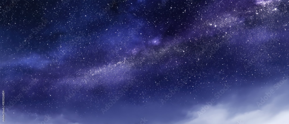 Fototapeta premium Stars twinkle in a clear night sky over a serene landscape illuminated by the beauty of the Milky Way viewed from a quiet location far from city lights