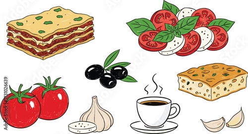 Whimsical Chalk & Crayon Set of Italian Food Favorites.