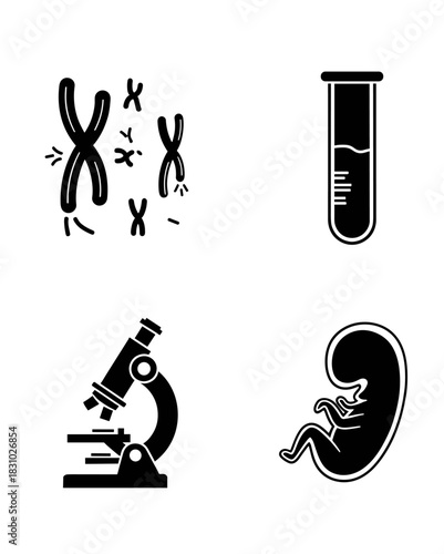 Modern science icons showcasing genetics research, fertility treatments, and embryo development for medical campaigns and educational presentations