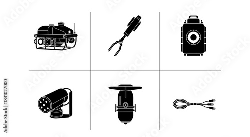 Explore deep sea technology with this modern, professional illustration of underwater equipment, perfect for science and exploration projects